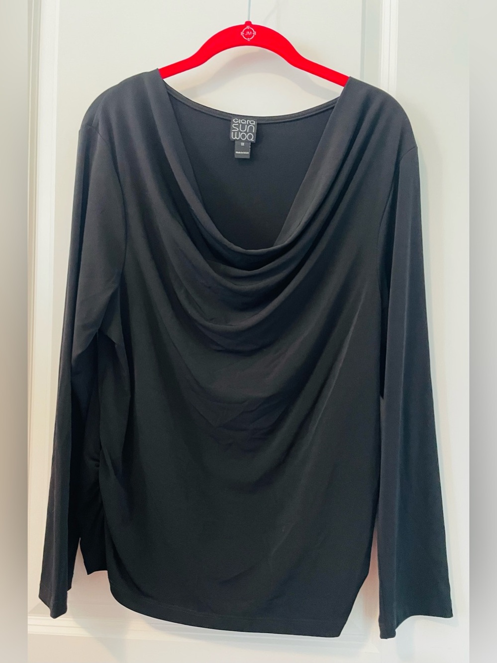 Clara Sun Woo Black Cowl-Neck Long Sleeve Top